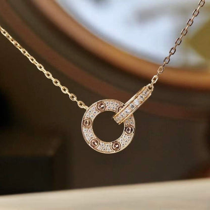 [Rose Jewellery]LOVE 7.6MM NECKLACE ROSE GOLD AND SILVER  FULL DIAMOND