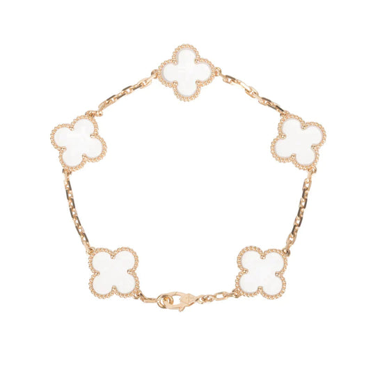 [Rose Jewellery]CLOVER 5 MOTIF ROCK CRYSTAL PINK GOLD BRACELET