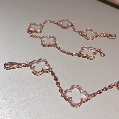 [Rose Jewellery]CLOVER 5 MOTIF ROCK CRYSTAL PINK GOLD BRACELET