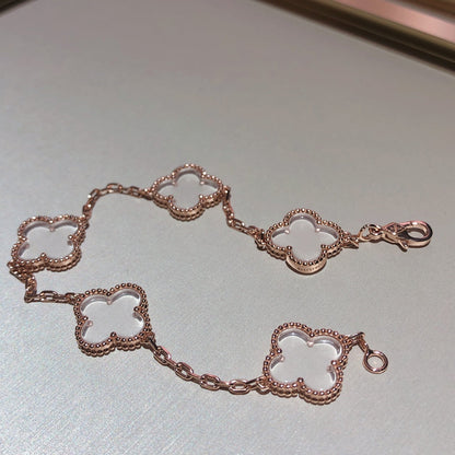 [Rose Jewellery]CLOVER 5 MOTIF ROCK CRYSTAL PINK GOLD BRACELET