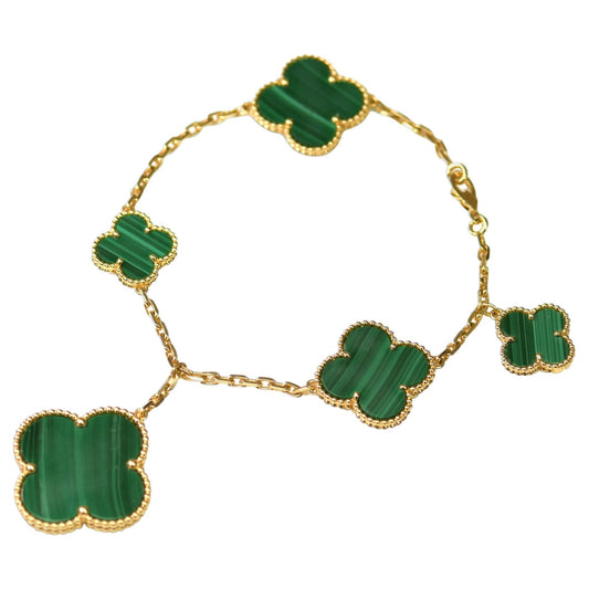 [Rose Jewellery]MAGIC CLOVER MALACHITE GOLD BRACELET 5 MOTIFS