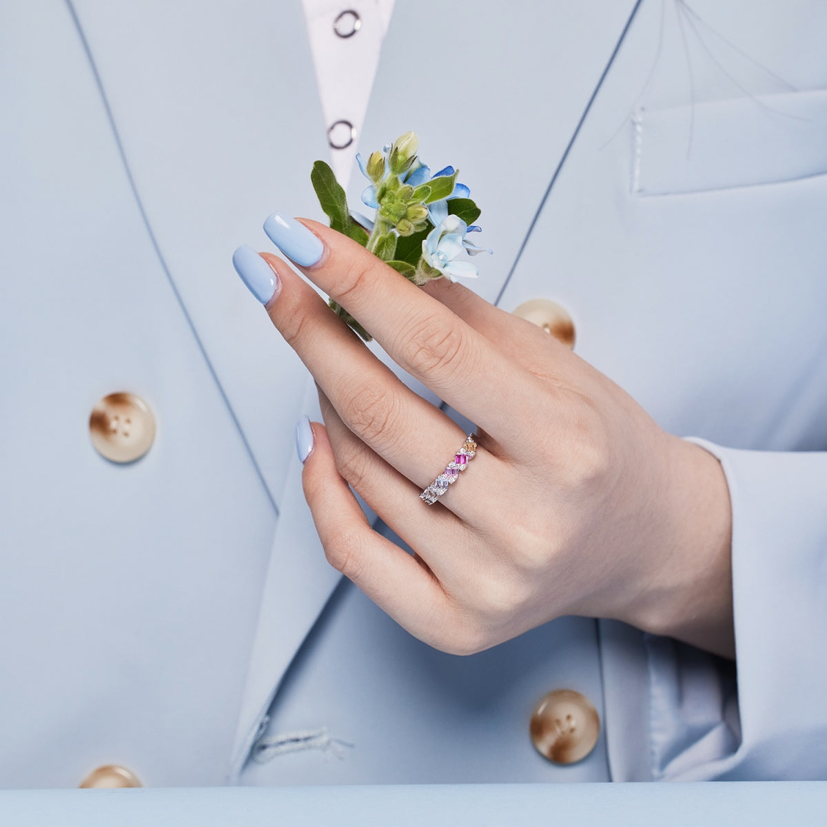 [Rose Jewellery]Delicate Vibrant Emerald Cut Daily Ring