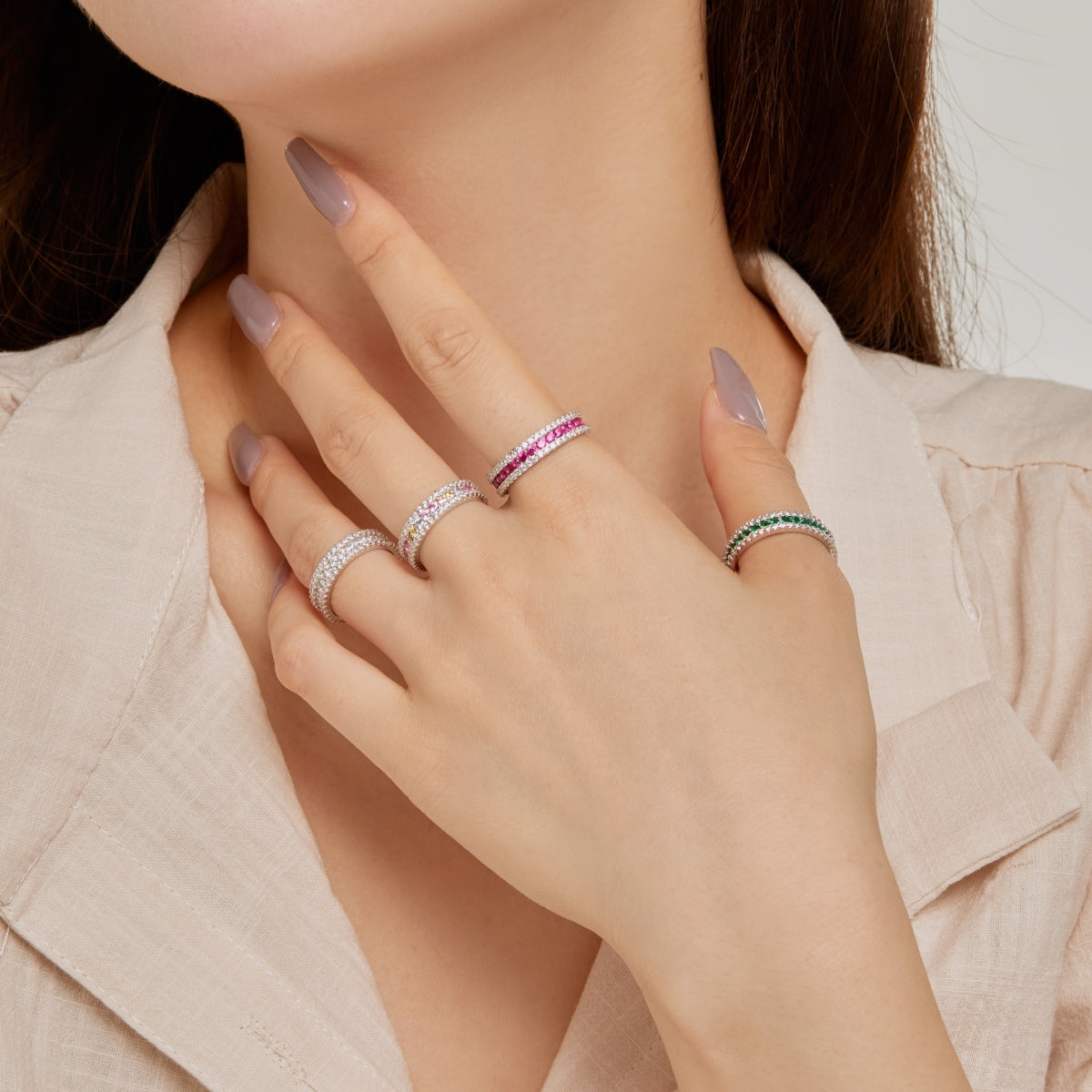 [Rose Jewellery]Delicate Colorful Round Cut Daily Ring