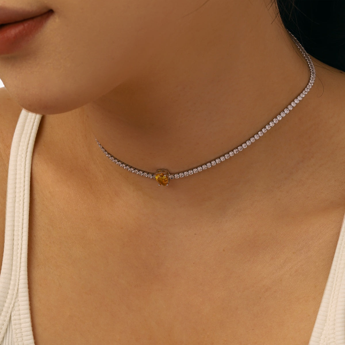 [Rose Jewellery]1.0 carat Unique Pear Cut Tennis Necklace