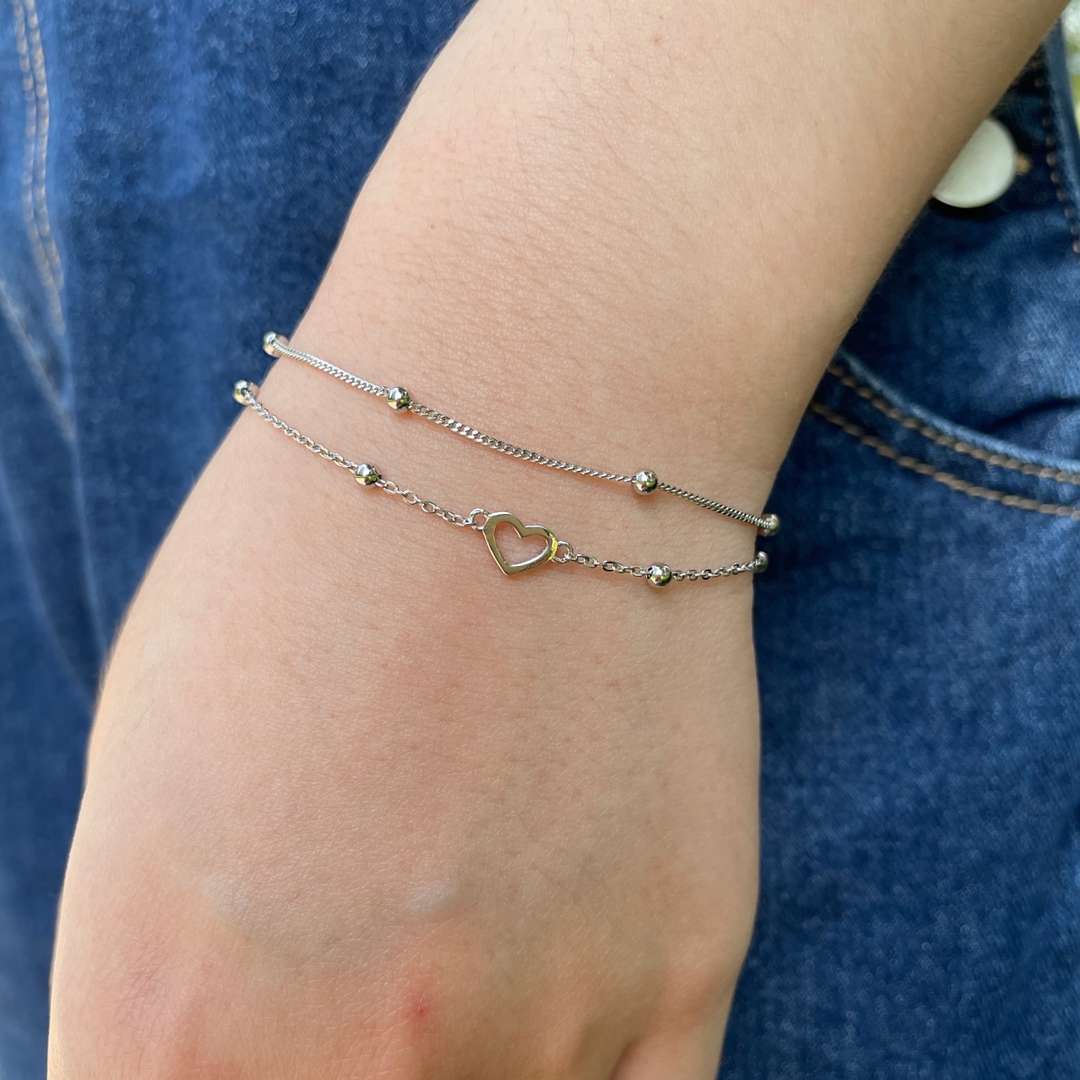 [Rose Jewellery]Dainty Double Layer Love Heart Bracelet