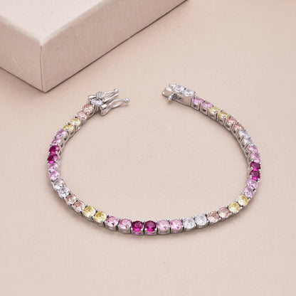 [Rose Jewellery]Radiant Colorful Round Cut Tennis Bracelet