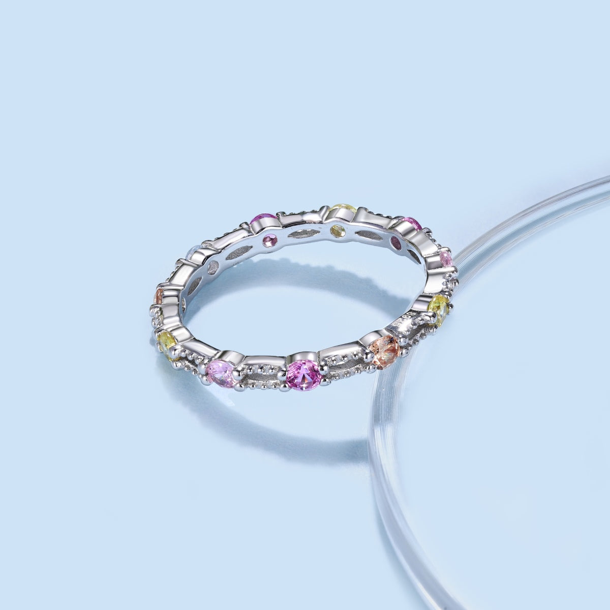 [Rose Jewellery]Sparkling Colorful Round Cut Tennis Ring