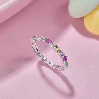 [Rose Jewellery]Sparkling Colorful Round Cut Tennis Ring