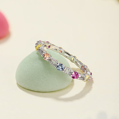 [Rose Jewellery]Sparkling Colorful Round Cut Tennis Ring