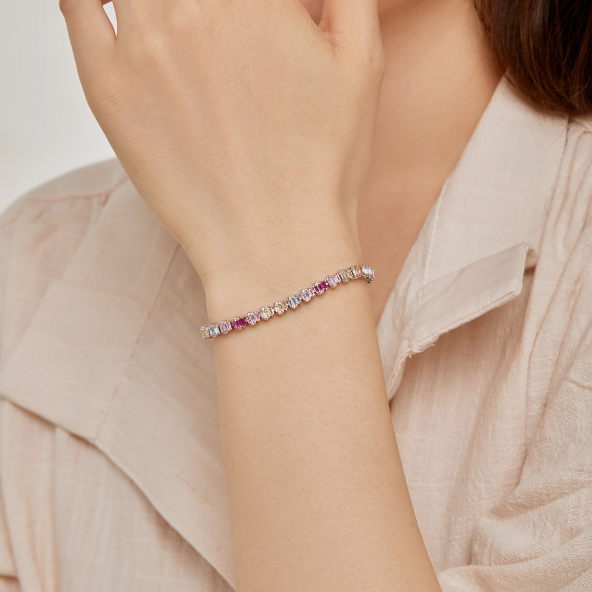 [Rose Jewellery]Delicate Colorful Emerald Cut Party Bracelet