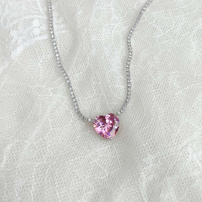 [Rose Jewellery]8.0 Carat Versatile Colorful Sweet Heart-Shaped Tennis Necklace