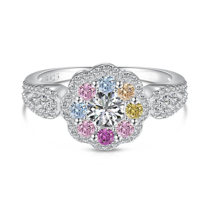 [Rose Jewellery]Delicate Colorful Round Cut Flower Shape Wedding Ring