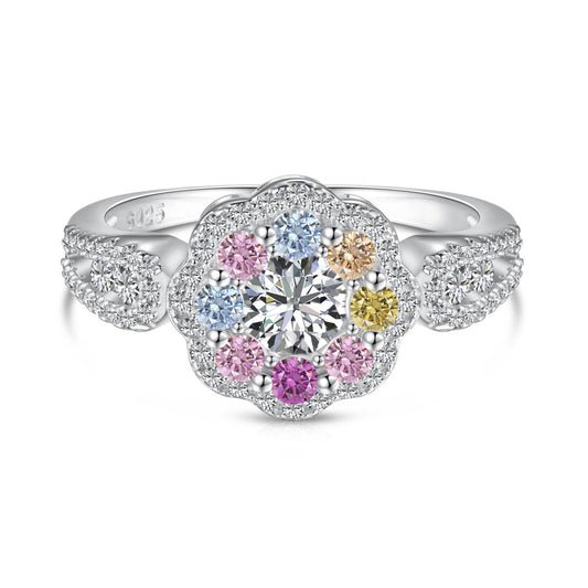 [Rose Jewellery]Delicate Colorful Round Cut Flower Shape Wedding Ring