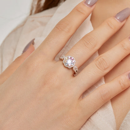 [Rose Jewellery]Delicate Colorful Round Cut Flower Shape Wedding Ring