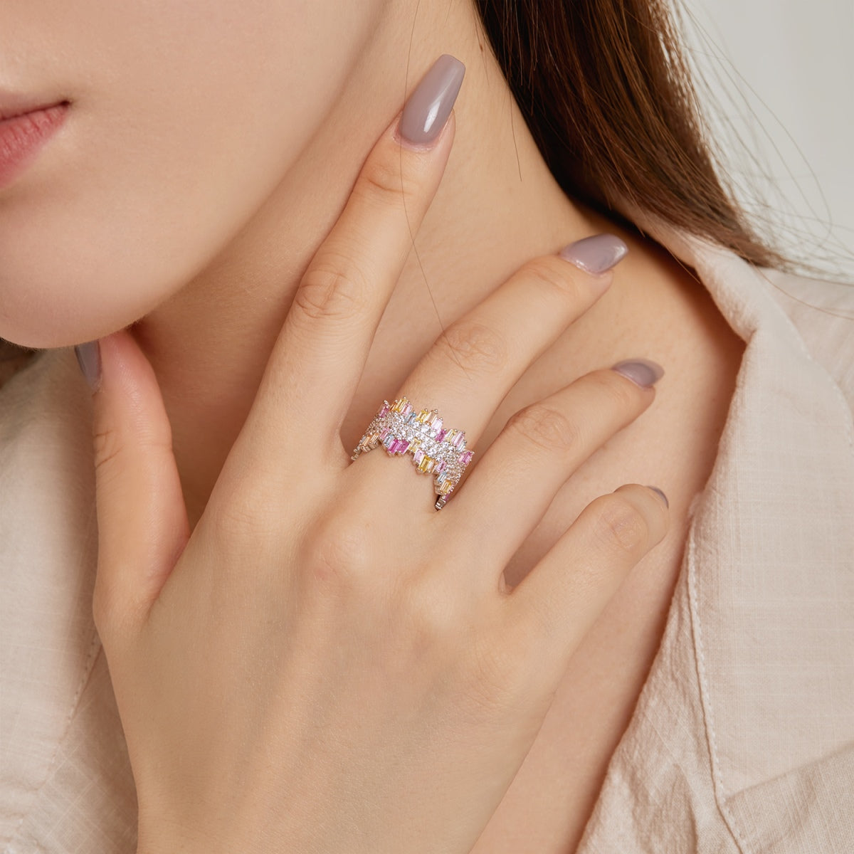 [Rose Jewellery]Luxurious Colorful Radiant Cut Daily Ring