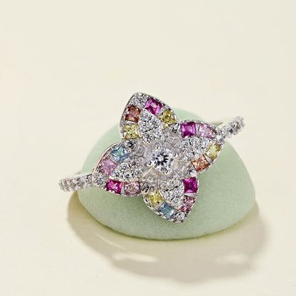 [Rose Jewellery]Luxurious Colorful Flower Shape Banquet Ring