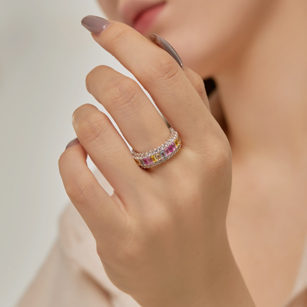 [Rose Jewellery]Dainty Colorful Radiant Cut Daily Ring