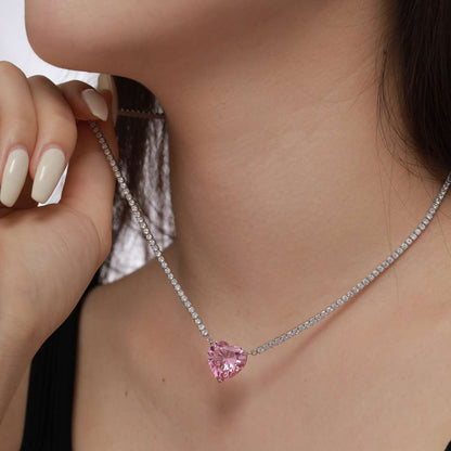 [Rose Jewellery]8.0 Carat Versatile Colorful Sweet Heart-Shaped Tennis Necklace