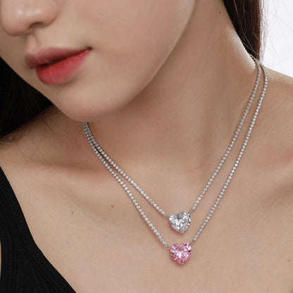 [Rose Jewellery]8.0 Carat Versatile Colorful Sweet Heart-Shaped Tennis Necklace