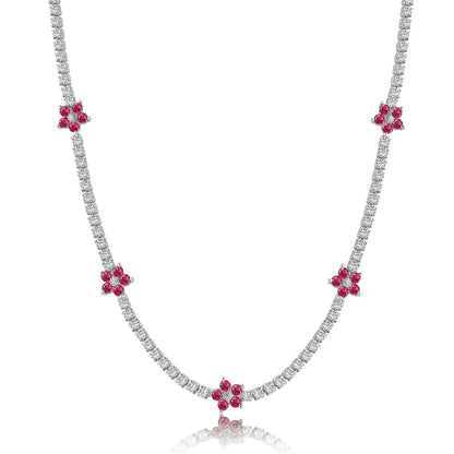 [Rose Jewellery]Luxurious Colorful Flower Tennis Necklace