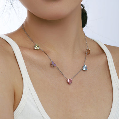 [Rose Jewellery]Sparkling Colorful Heart Cut Necklace