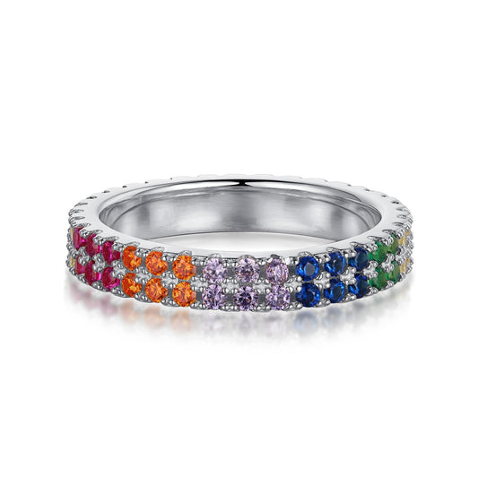 [Rose Jewellery]Unique Colorful Round Cut Tennis Ring