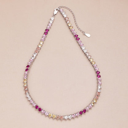 [Rose Jewellery]Sparkling Colorful Full Heart Tennis Necklace