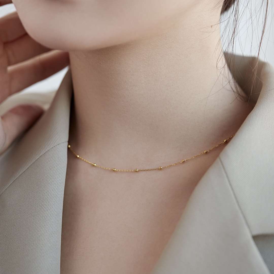 [Rose Jewellery]Small Bead Clavicle Chain Simple Necklace