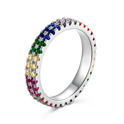 [Rose Jewellery]Unique Colorful Round Cut Tennis Ring