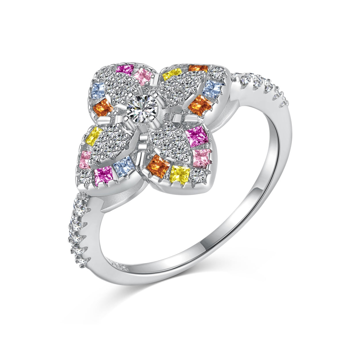 [Rose Jewellery]Luxurious Colorful Flower Shape Banquet Ring