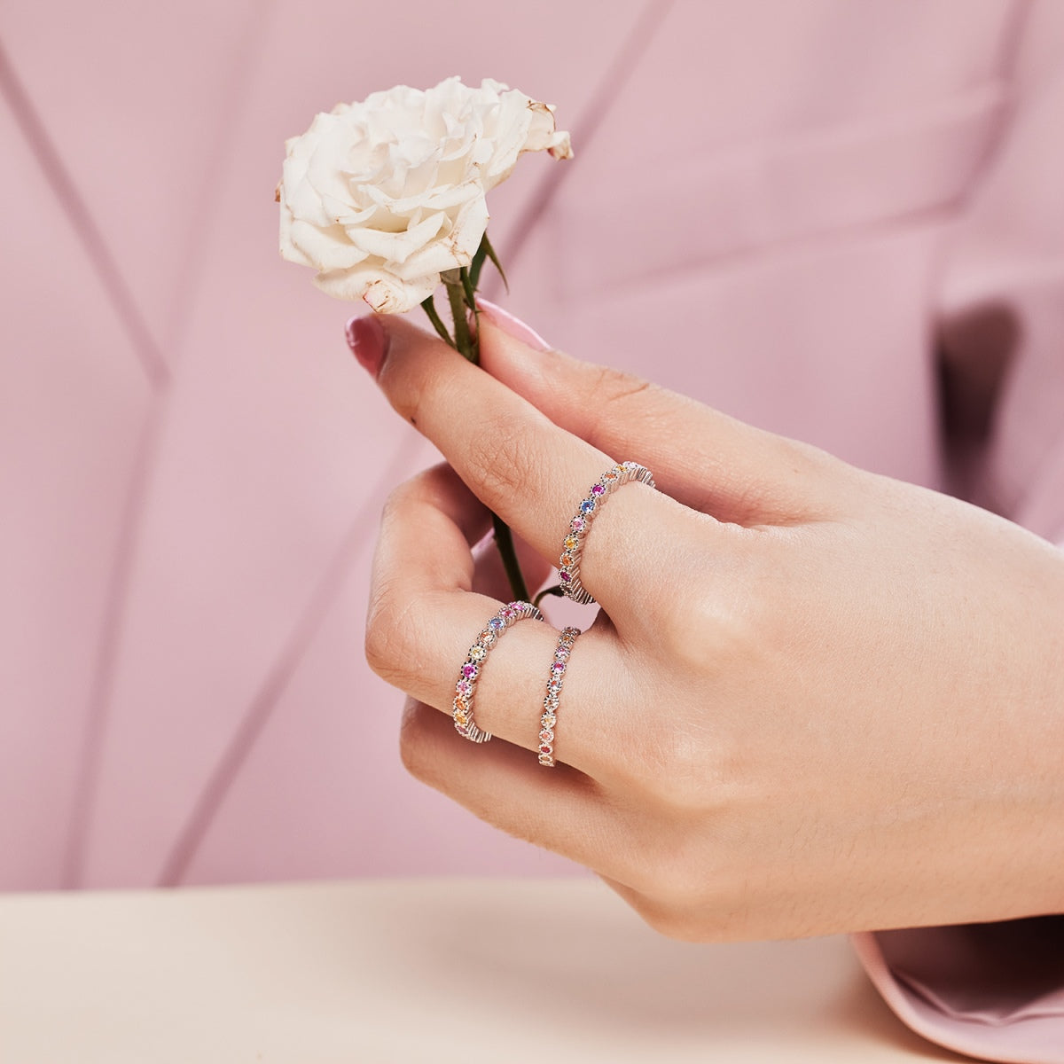 [Rose Jewellery]Radiant Sparkling Round Cut Daily Ring