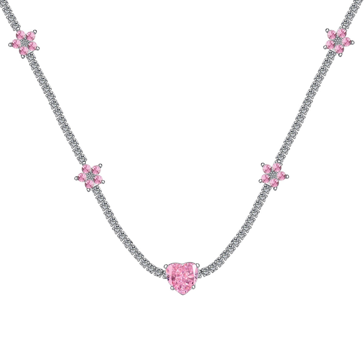 [Rose Jewellery]Dazzling Pink Heart Flower Necklace