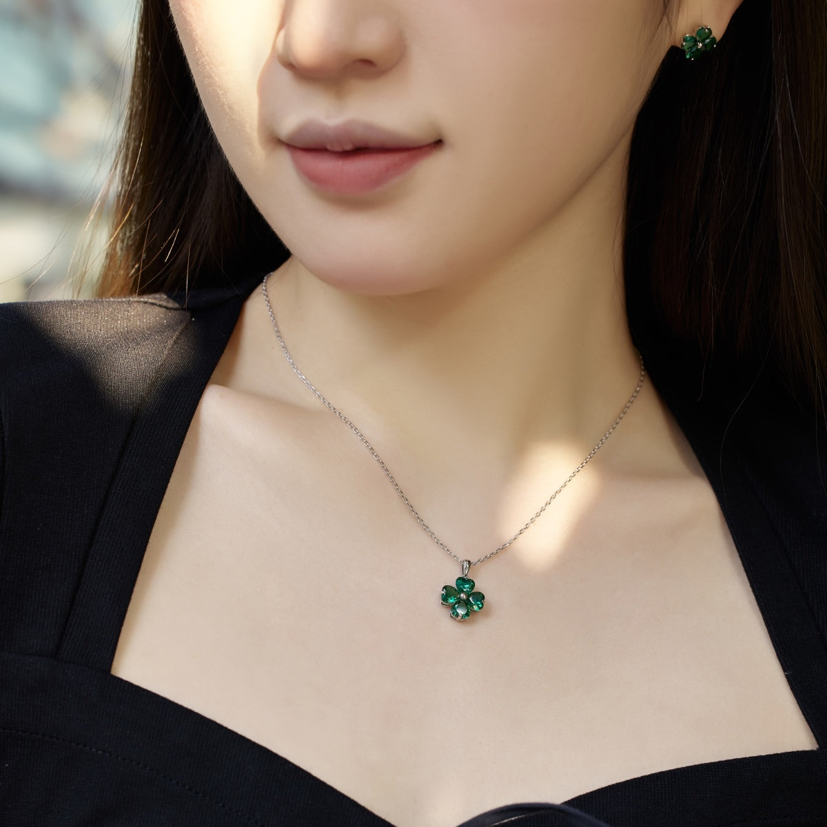 [Rose Jewellery]Heart-Shaped Four-Leaf Clover Bead Necklace