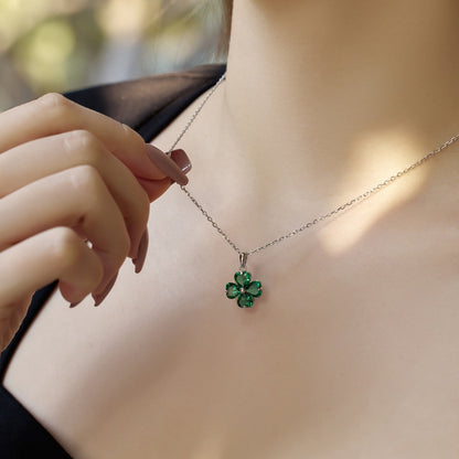 [Rose Jewellery]Heart-Shaped Four-Leaf Clover Bead Necklace