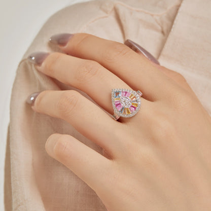 [Rose Jewellery]Elegant Colorful Water Drop Shape Banquet Ring