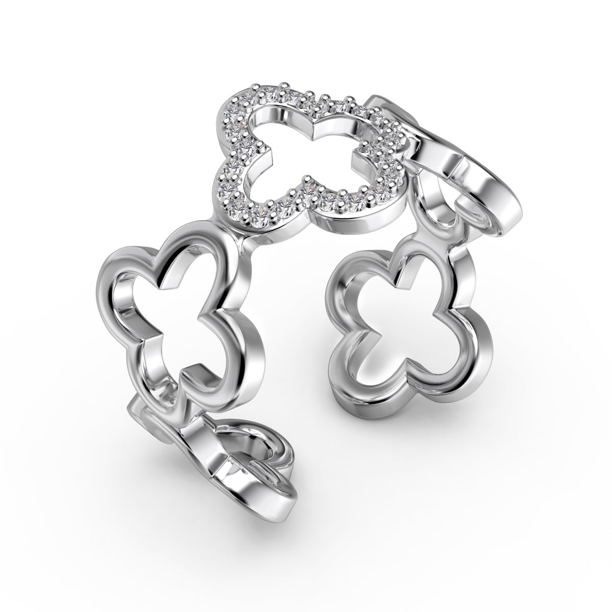 [Rose Jewellery]Hollow Design Four-Leaf Clover Flower Shape Ring