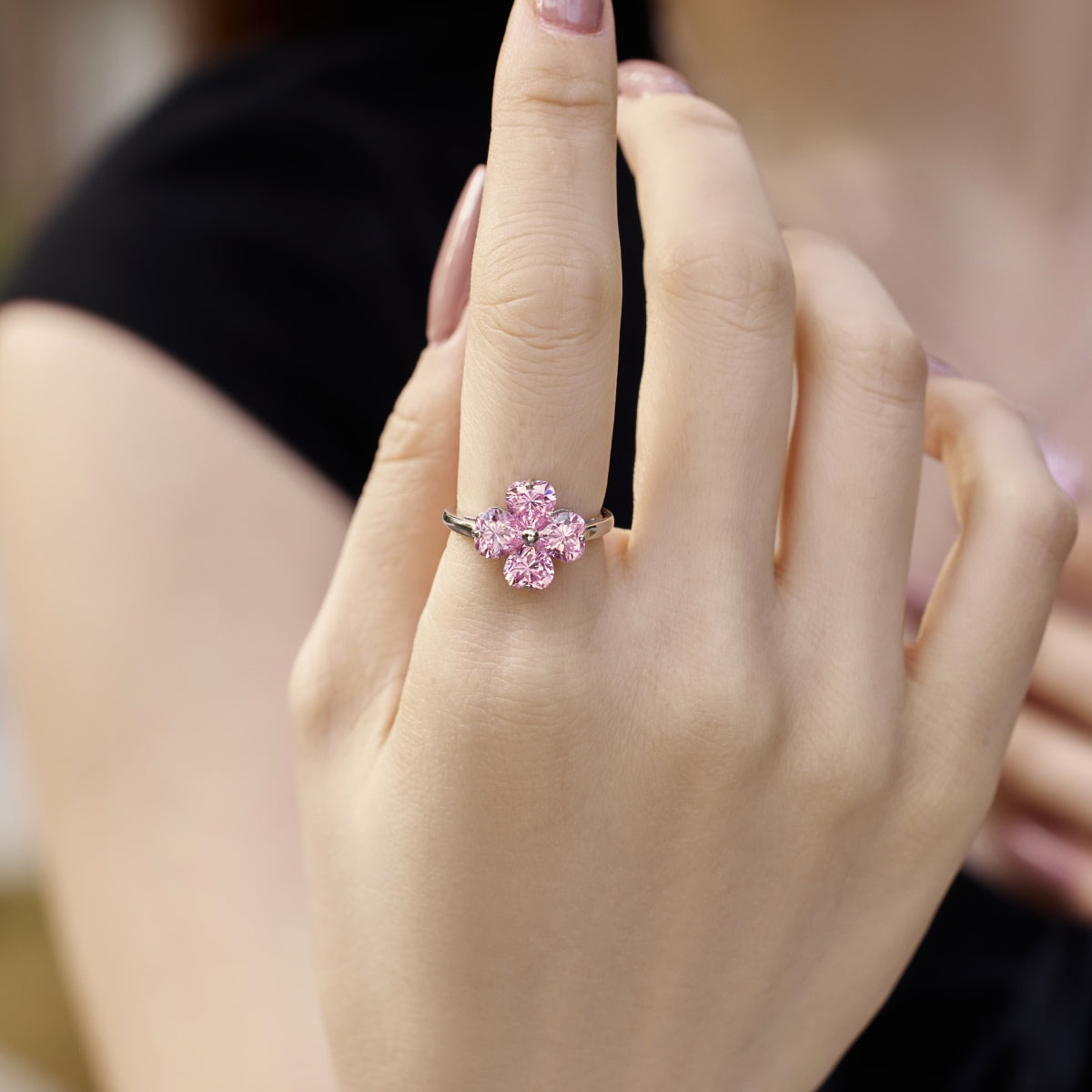 [Rose Jewellery]Heart-shaped Four-Leaf Clover Ball Ring