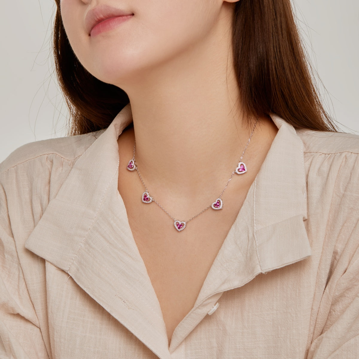 [Rose Jewellery]Sparkling Five Heart Necklace