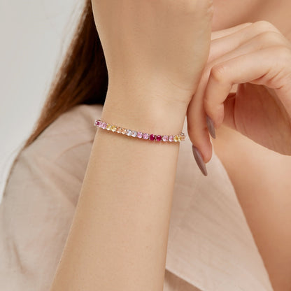 [Rose Jewellery]Radiant Colorful Round Cut Tennis Bracelet