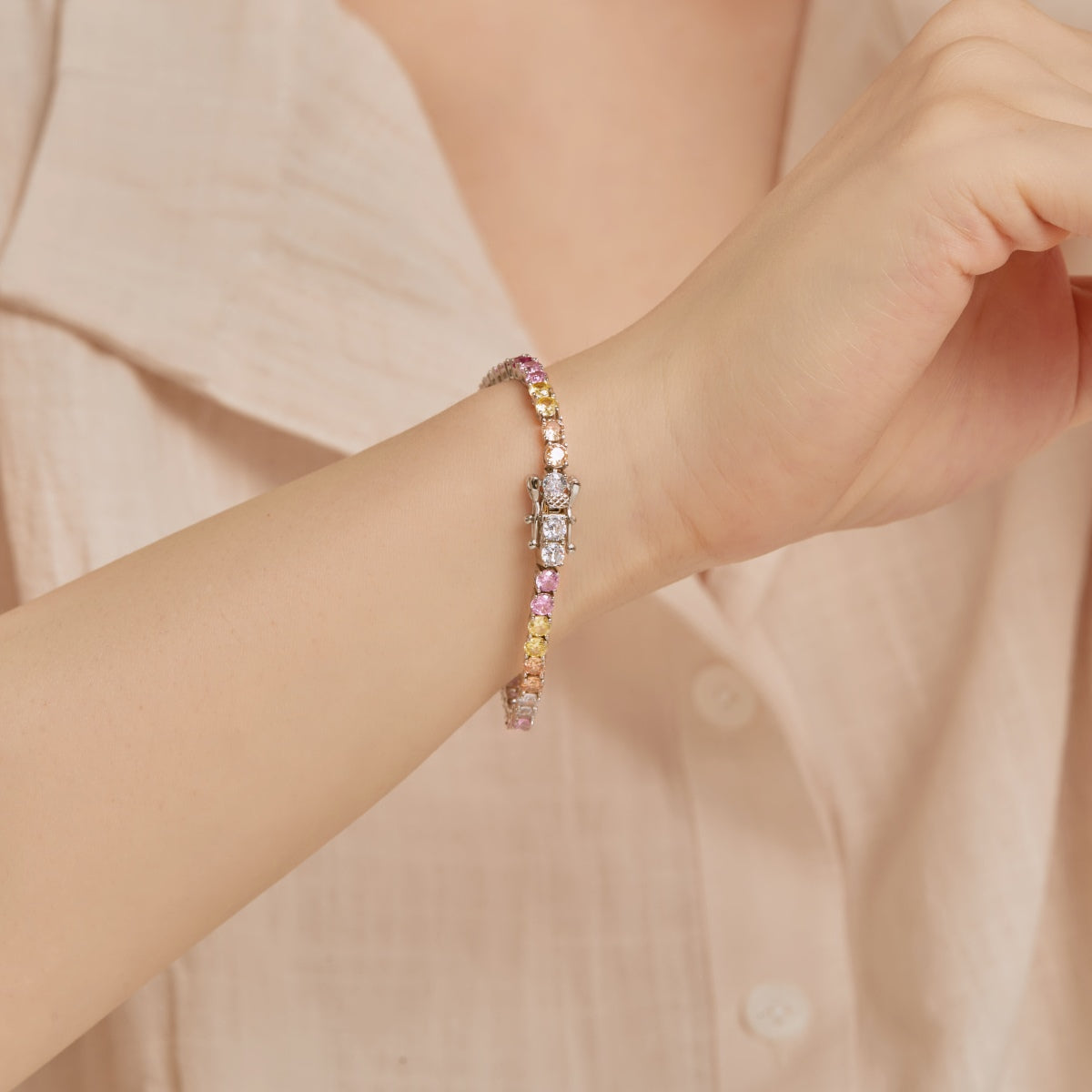 [Rose Jewellery]Radiant Colorful Round Cut Tennis Bracelet