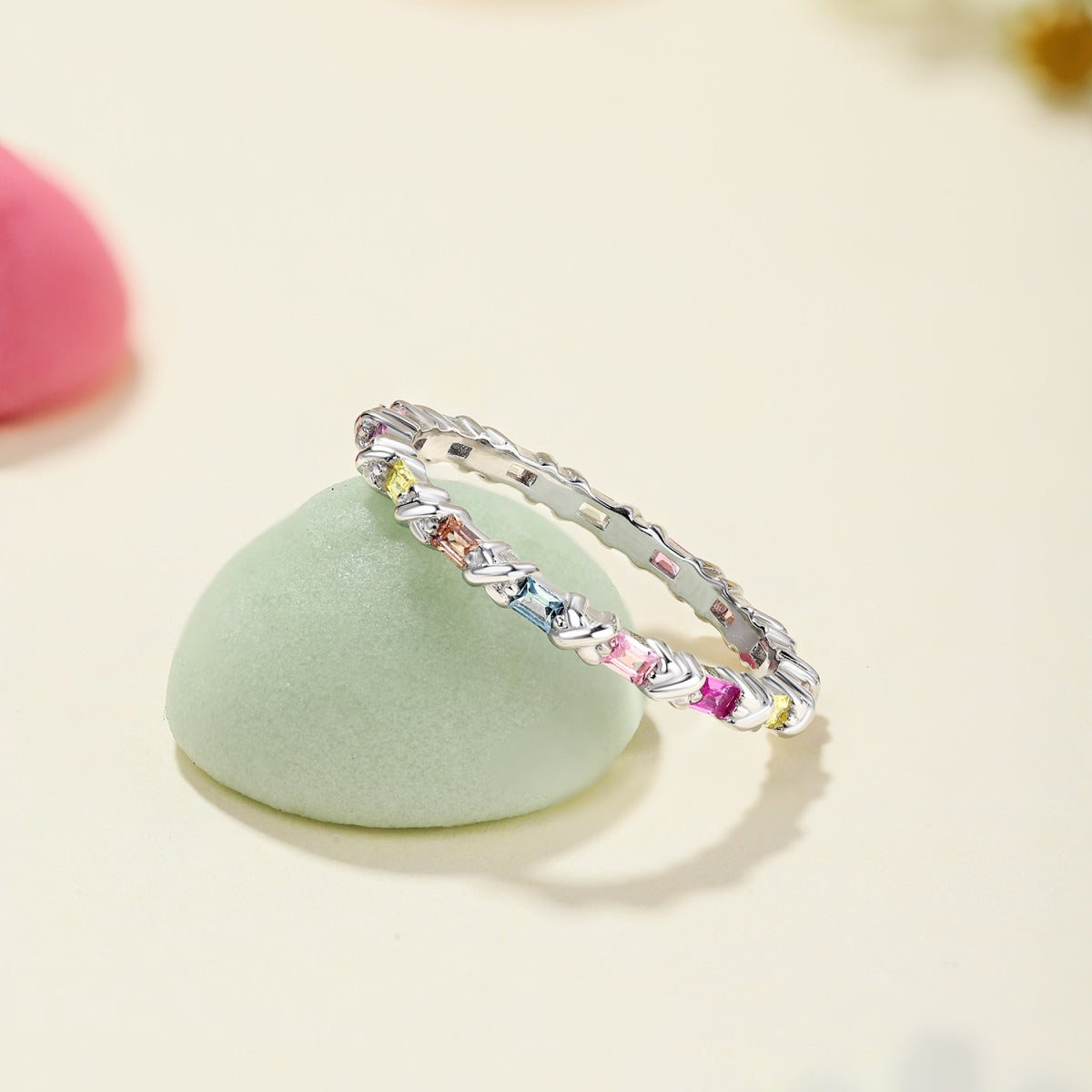 [Rose Jewellery]Charming Colorful Round Cut Daily Ring