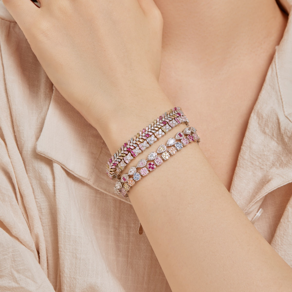 [Rose Jewellery]Delicate Colorful Emerald Cut Daily Bracelet