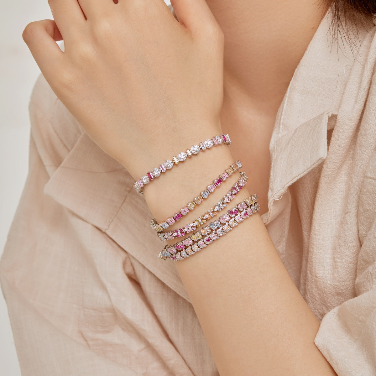 [Rose Jewellery]Delicate Colorful Multi Cut Daily Bracelet