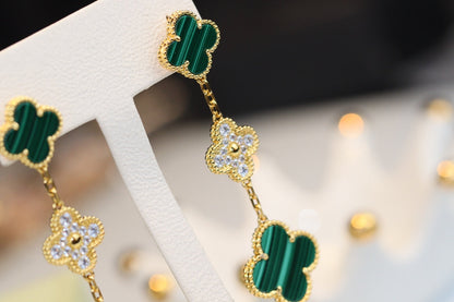 [Rose Jewellery]CLOVER EARRINGS GOLD MALACHITE DIAMOND 3 MOTIF