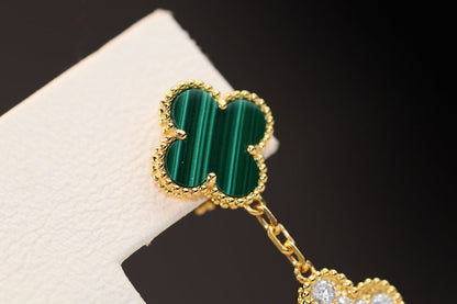 [Rose Jewellery]CLOVER EARRINGS GOLD MALACHITE DIAMOND 3 MOTIF