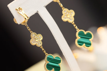 [Rose Jewellery]CLOVER EARRINGS GOLD MALACHITE DIAMOND 3 MOTIF