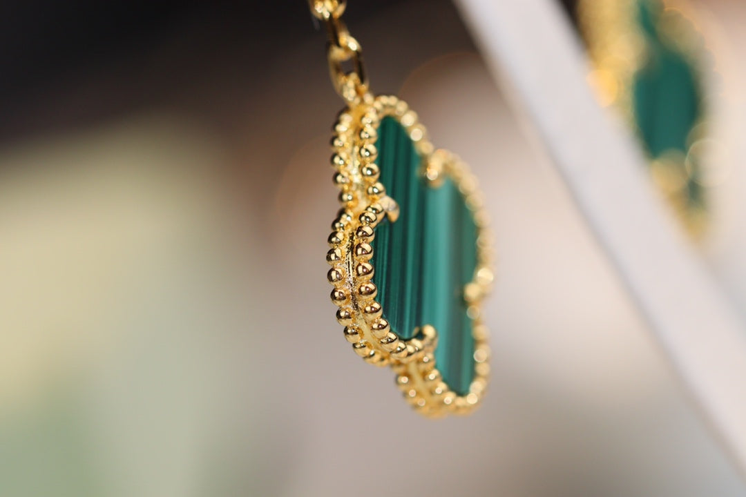 [Rose Jewellery]CLOVER EARRINGS GOLD MALACHITE DIAMOND 3 MOTIF