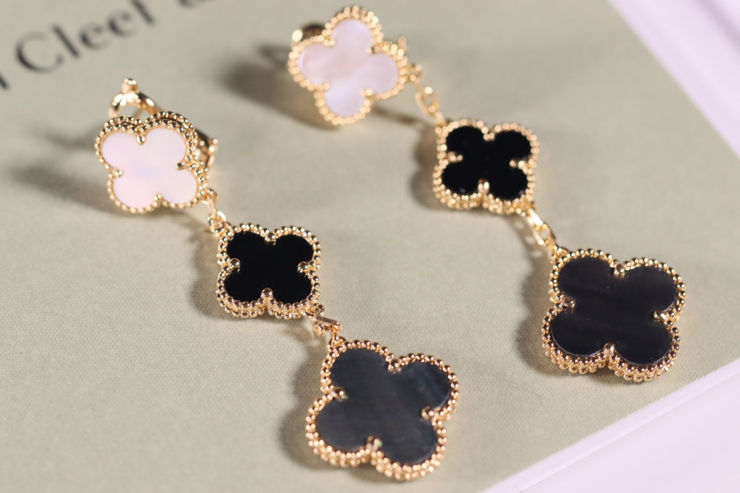 [Rose Jewellery]CLOVER EARRINGS GOLD ONYX MOP 3 MOTIF