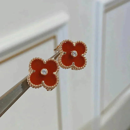 [Rose Jewellery]CLOVER MEDIUM 1 MOTIFS CARNELIAN  DIAMOND earrings