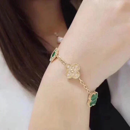 [Rose Jewellery]CLOVER  5 MOTIF MALACHITE DIAMOND BRACELET